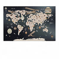 Дитяча картина Карта світу з тваринами для дітей Англійською Настінний декор для дитячої кімнати 60х40см, фото 2