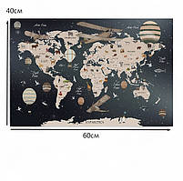 Дитяча картина Карта світу з тваринами для дітей Англійською Настінний декор для дитячої кімнати 60х40см, фото 4