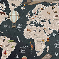 Дитяча картина Карта світу з тваринами для дітей Англійською Настінний декор для дитячої кімнати 60х40см, фото 3