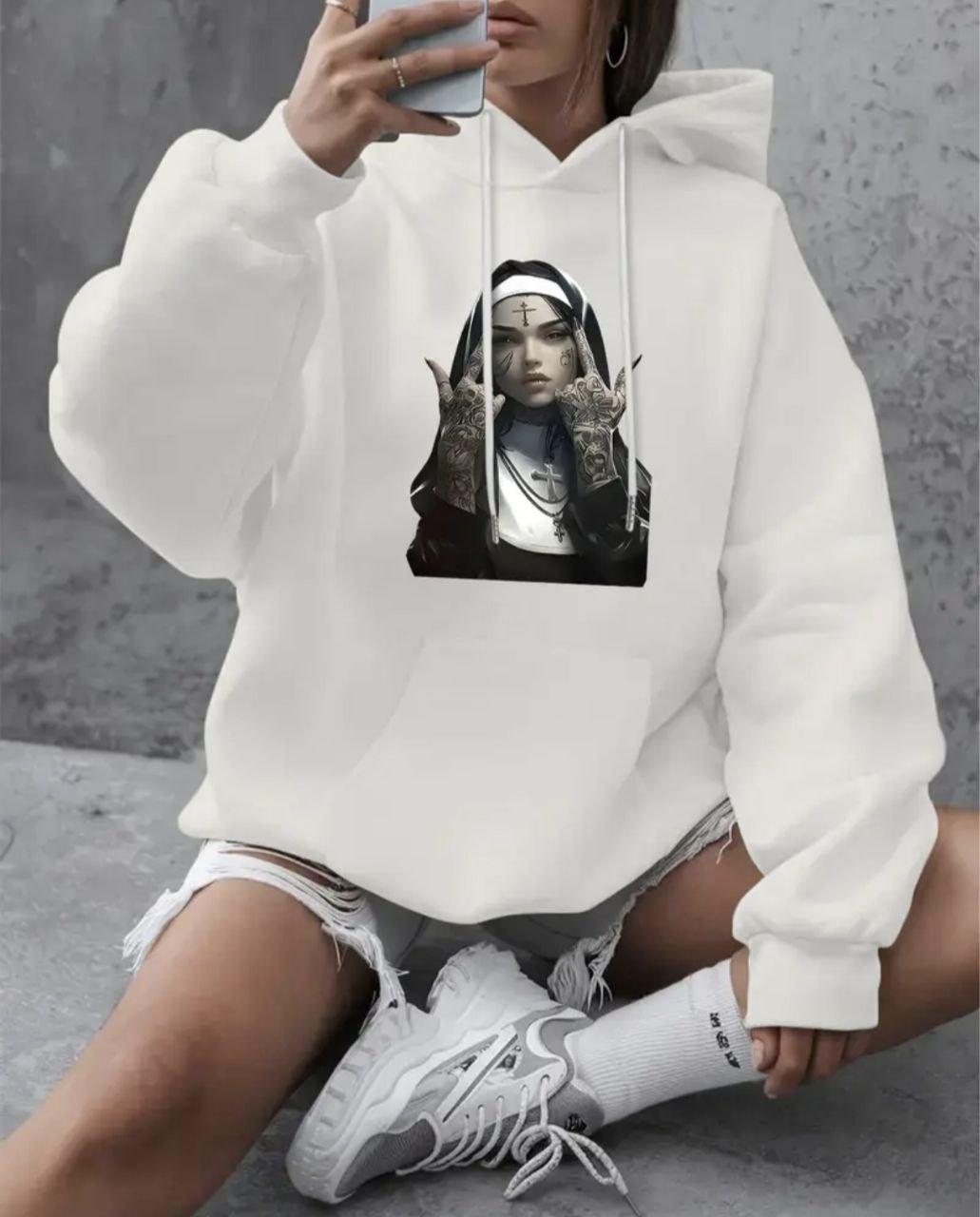 Жіноче тепле худі з принтом "Черниця", фото 1