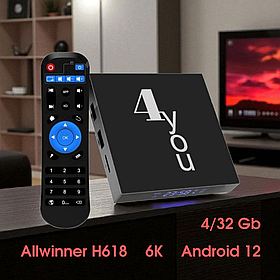 Смарт ТВ приставка 4you GALAXY 4/32Gb Allwinner WiFi IPTV 6K Smart TV Box Android 12 Медіаплеєр для телевізора