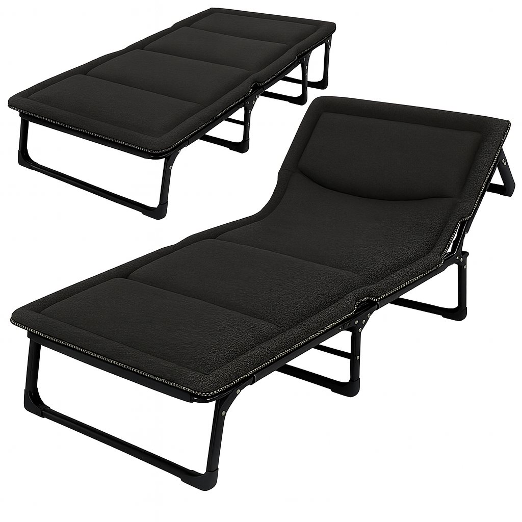 Ліжко розкладне із вшитим матрацом Leobro до 150 кг чорний, розкладачка шезлонг, фото 1