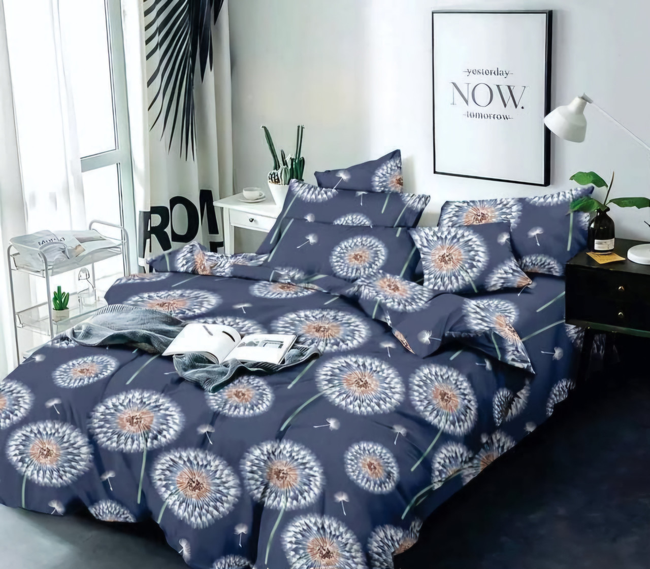 Постільна білизна бязь Ніжні кульбаби синій, фото 1