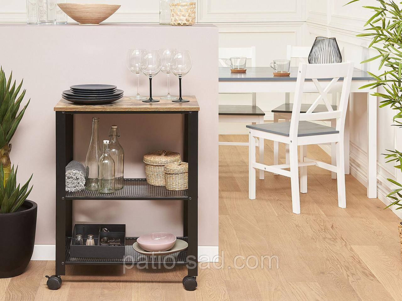 Стильний мобільний столик у сучасному дизайні BOLZANO Коричневий/Чорний з полицями, фото 1