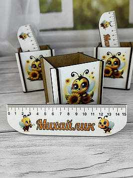 Підставка для ручок + лінійка. Подарунок школяру. Набір для першокласника