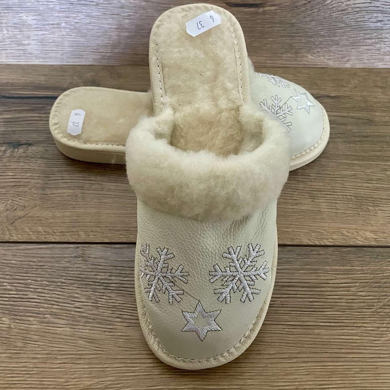 Шкіряні капці зимові з опушкою, жіночі ТЗЖ3