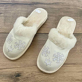 Шкіряні капці зимові з опушкою, жіночі ТЗЖ3, фото 2