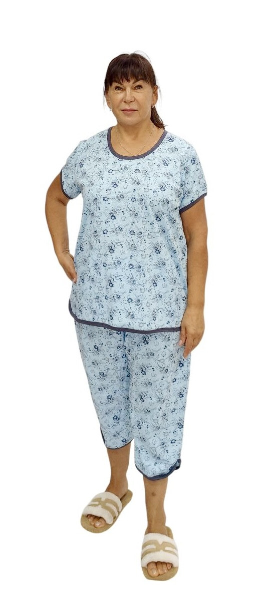 Трикотажна піжама з бриджами великих розмірів, фото 1
