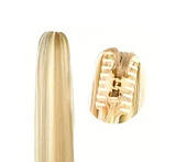 Накладний рівний хвіст-шиньйон на крабі – медовий блонд з меліруванням, 55 см термоволокно, фото 4