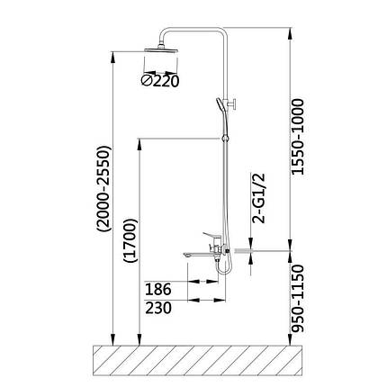 Душова система універсальна Qtap Presto на три споживачі (з виливом) QTPRE111GRP45585 Graphite, фото 2