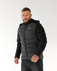 Чоловіча куртка Nike темно-сіра, спортивна демісезонна куртка Найк коротка з капюшоном, фото 5