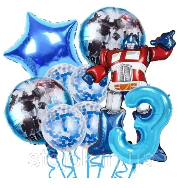 Набір куль "Трансформери" з блакитною цифрою, фото 1