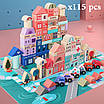 Дитячий конструктор дерев'яний для будівництва іграшкового міста 115 деталей сортер вежі 6 машинок і пазл, фото 3