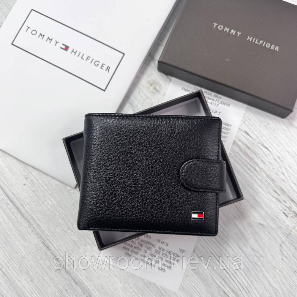 Чоловічий брендовий гаманець із натуральної шкіри на кнопці Tommy (6605), фото 1