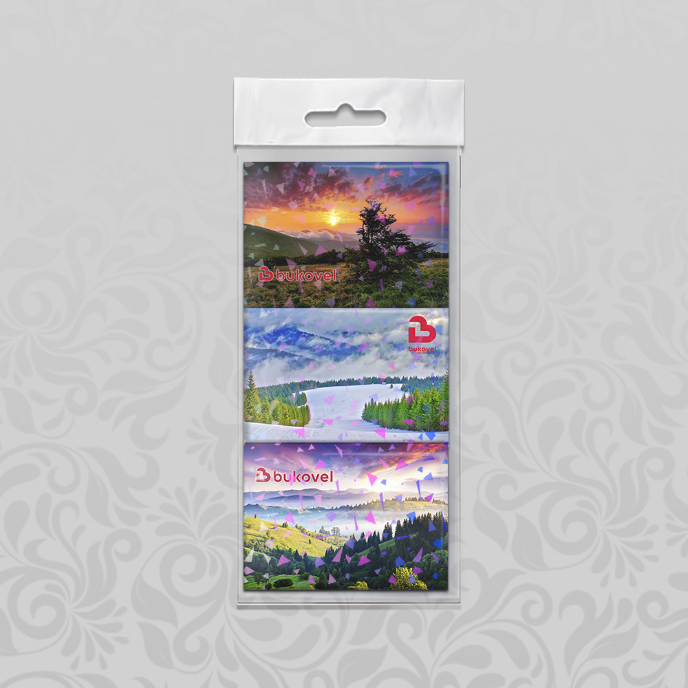 Набір магнітів А8 на картоні 3 штуки Буковель в асортименті Голографія скло, фото 1