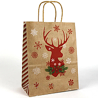 Подарунковий крафт пакет "Різдвяний олень" (33*26*12 см) 1 шт.
