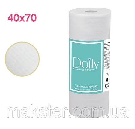 Рушники Doily одноразові, білі гладкі, 40×70 см, 100 шт./рулон, фото 1