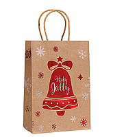 Подарунковий крафт пакет "Дзвіночок Holy Jolly" (33*26*12 см) 1 шт.