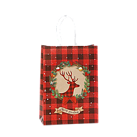 Подарунковий крафт пакет "Олень з новорічним віночком" (33*26*12 см) 1 шт.