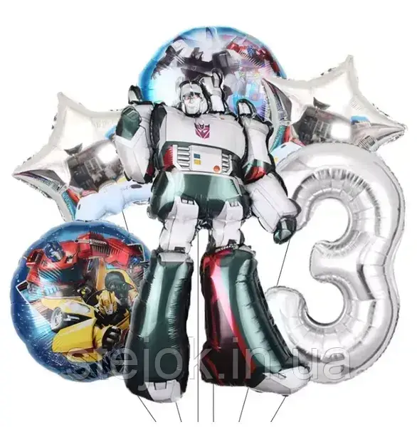 Набір куль "Трансформери" зі срібними зірками та цифрою, фото 1