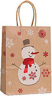 Подарунковий крафт пакет "Сніговик" (33*26*12 см) 1 шт.