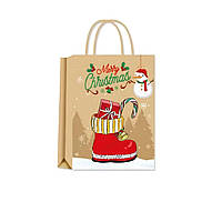 Подарунковий крафт пакет "Новорічний чобіток" (21*15*8 см) 1 шт.