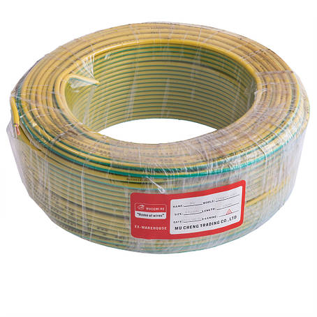 Дріт монолітний 4.0mm2 (12AWG/D2.25 мм, мідь, PVC), жовто-зелений, 1 м, фото 1