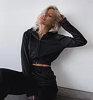 Жіночий велюровий спортивний костюм худі на блискавці з капюшоном і штани з кишенями 42-44 46-48 50-52 52-54