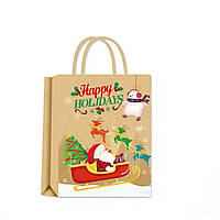 Подарунковий крафт пакет "Санта на санях" (21*15*8 см) 1 шт.