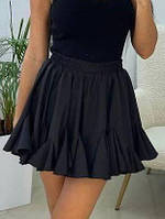 Нежная женская юбка-шорты свободного кроя на резинке с воланами черный белый 42-44 46-48