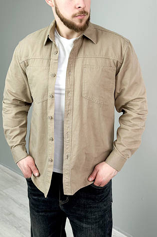 Чоловіча стильна джинсова сорочка люкс якість бежева, фото 1