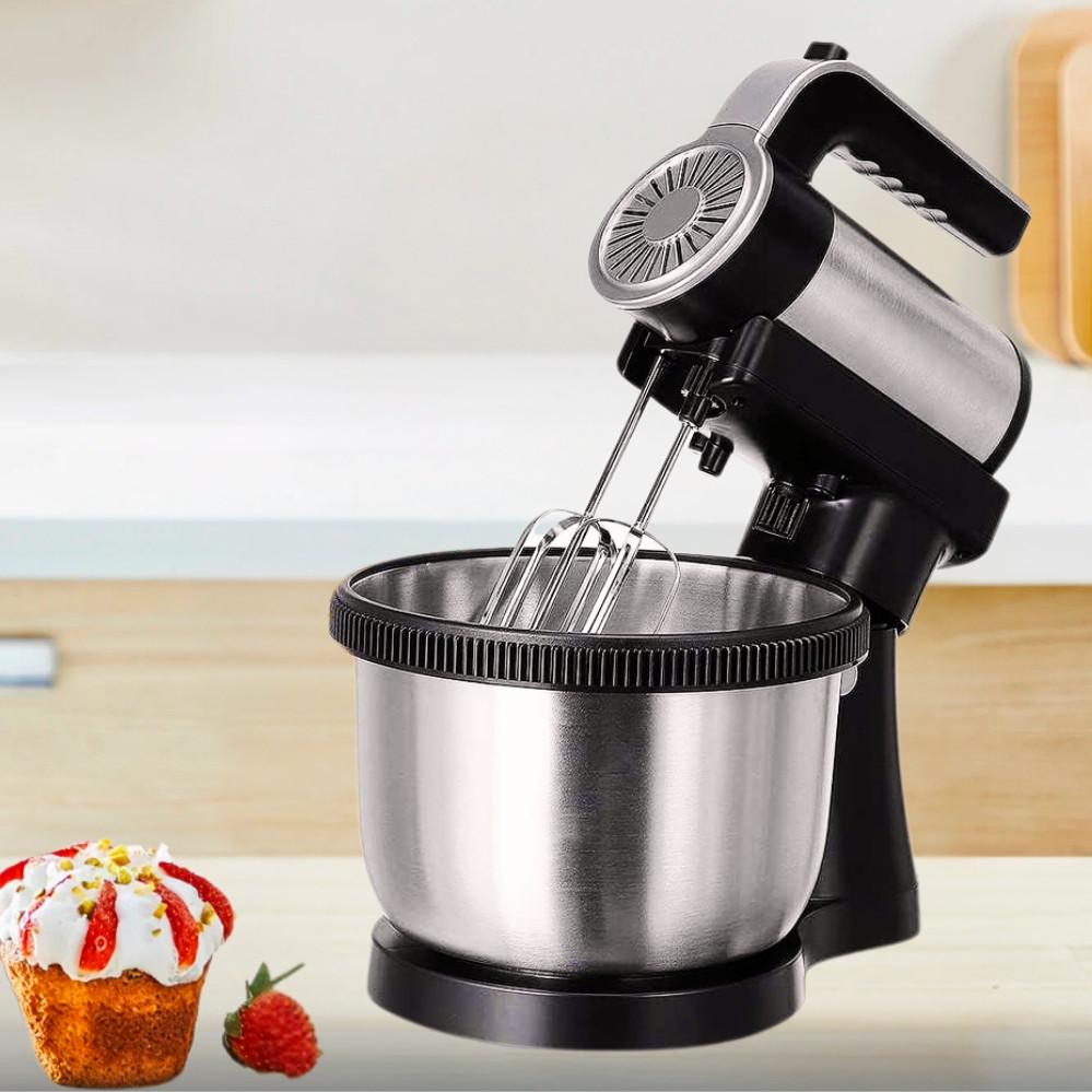 Кухонний міксер з обертовою чашею 4.5л Hoffmans HM-6631 ручний на підставці 5 режимів 1600W Чорний, фото 1