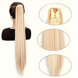 Накладний рівний хвіст-шиньйон на крабі – медовий блонд з меліруванням, 55 см термоволокно, фото 2