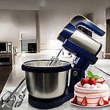 Міксер кухонний 1600W Hoffmans HM-6631 з обертовою чашею 4.5л і підставкою 5 режимів ручний Синій, фото 9