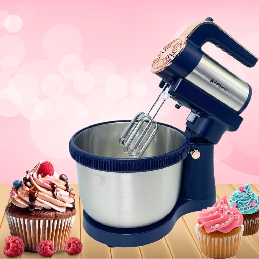Міксер кухонний 1600W Hoffmans HM-6631 з обертовою чашею 4.5л і підставкою 5 режимів ручний Синій, фото 1