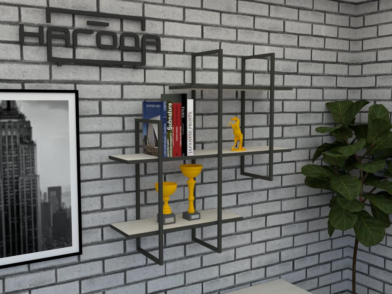 Полиця ЛОФТ на стіну із ЛДСП з металевим каркасом, колір  Дуб Шамоні, фото 1