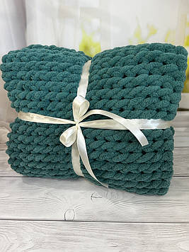 В'язаний плюшевий плед ручної роботи, 90*120см, смарагдовий
