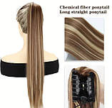 Накладний рівний хвіст-шиньйон на крабі – русявий з меліруванням, 55 см термоволокно, фото 2