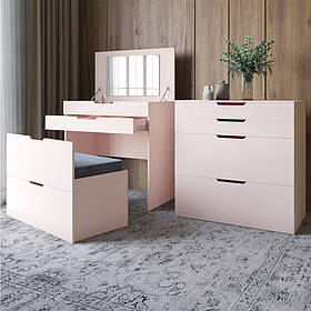 Комод-трюмо із дзеркалом, нішею під сидінням та шухлядою LION Азія Рожевий (LION-041674)
