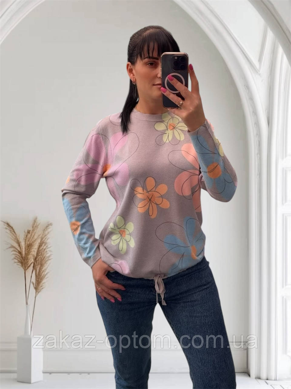 Светр жіночий на зав'язці кашемір оптом (50-54) Китай 25528-140887