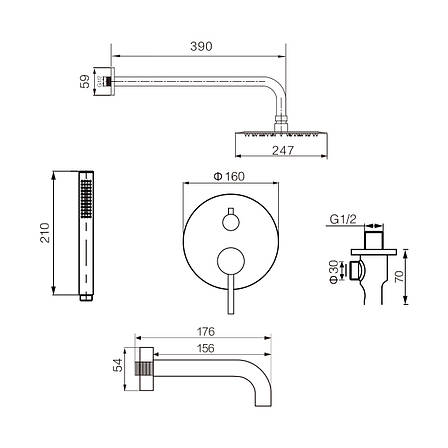 Душова система з виливом VBI MILANO GOLD прихованого монтажу, фото 2