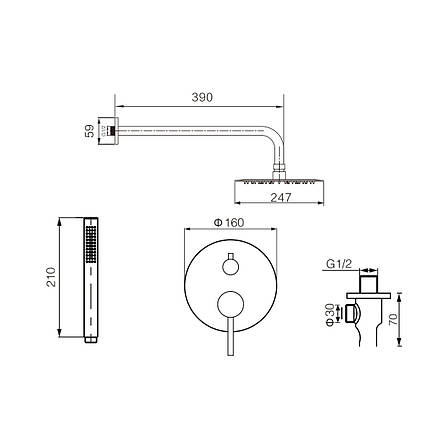 Душова система VBI MILANO BRUSHED GOLD прихованого монтажу, фото 2