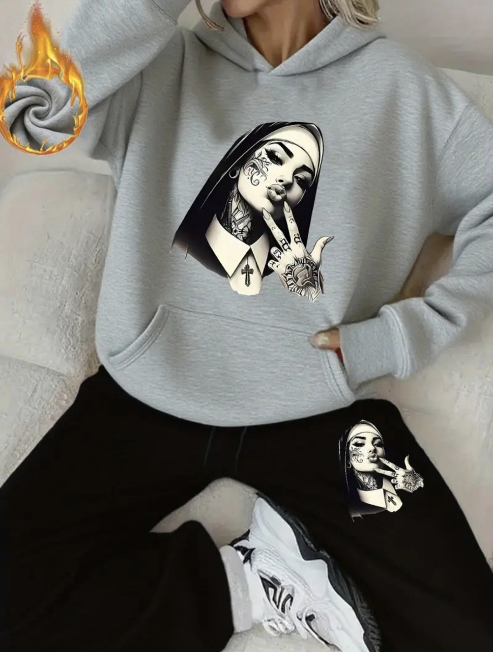 Теплий жіночий костюм з принтом" Черниця", фото 1