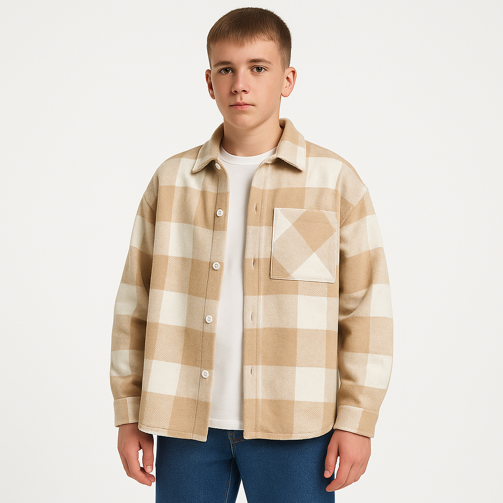 Підліткова сорочка оверсайз кашемір тепла вовняна 10-16 років,Бежевий ,164, фото 1