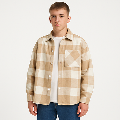 Підліткова сорочка оверсайз кашемір тепла вовняна 10-16 років,Бежевий ,164