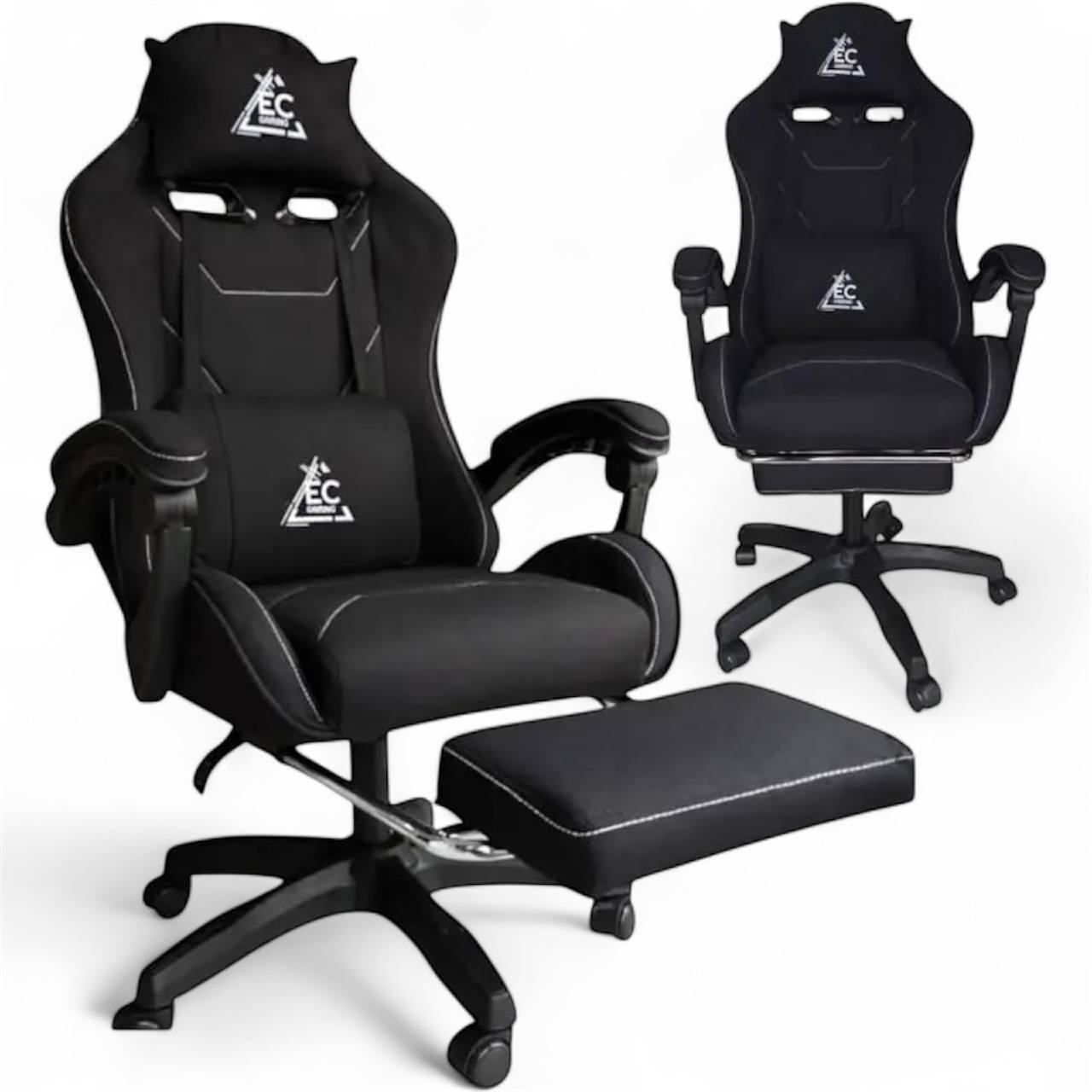 Комп'ютерне геймерське ігрове крісло з масажною подушкою, підніжкою та тканинною оббивкою SNAKE Premium Чорне, фото 1