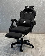 Комп'ютерне геймерське ігрове крісло з масажною подушкою, підніжкою та тканинною оббивкою SNAKE Premium Чорне, фото 2