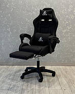 Комп'ютерне геймерське ігрове крісло з масажною подушкою, підніжкою та тканинною оббивкою SNAKE Premium Чорне, фото 3