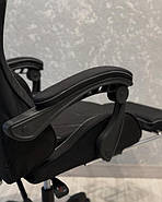Комп'ютерне геймерське ігрове крісло з масажною подушкою, підніжкою та тканинною оббивкою SNAKE Premium Чорне, фото 4