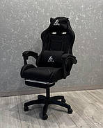 Комп'ютерне геймерське ігрове крісло з масажною подушкою, підніжкою та тканинною оббивкою SNAKE Premium Чорне, фото 7